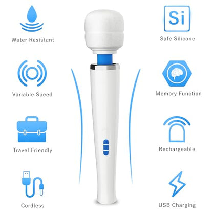 Therapeutic Cordless Massager - Powerful Massage Tool Handheld 8 Speeds 20 Patterns - Rechargeable Hand Massagers for Sore Muscles - Hand Held Massage Tool for Neck & Back