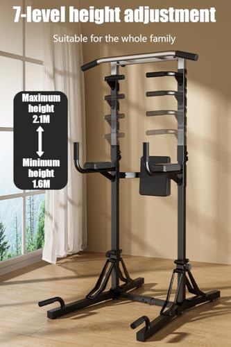 Foldable Power Tower Pull Up Bar And Dip Station, Multi-Function Strength Training Fitness Workout Station,Adjustable Height Dip Stand for Home Gym,600KG Load Capacity - color: Yellow