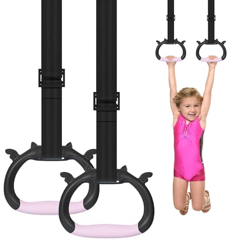 Gymnastics Rings, Children's Home Gym Equipment, Children's Adjustable Strap Strength Training Rings, Pulling Rings for Physical Training - color: pink