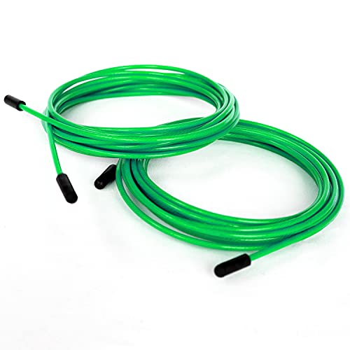 BRANK SPORTS® Pack of 2 Replacement Steel Ropes for all Jump Ropes | Length 12' | 2 Diameters and 7 Colors to Choose From | Replacement Bindings Included | Ideal for Advanced to Double Under - color: Green