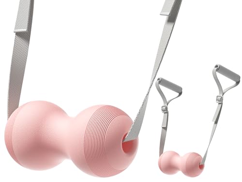 VICSKY Peanut Massage Ball with Handles & Pull Strap - Dual Trigger Point Therapy for Feet, Legs, Neck, Muscle Pain Relief, Myofascial Roller with Adjustable Strap (Pink)