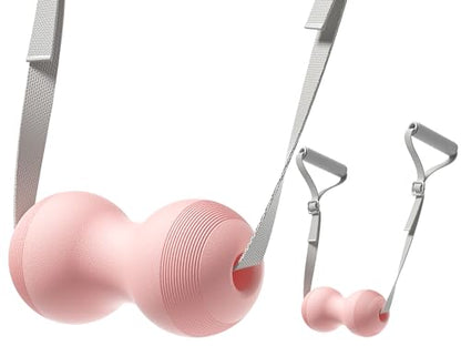 VICSKY Peanut Massage Ball with Handles & Pull Strap - Dual Trigger Point Therapy for Feet, Legs, Neck, Muscle Pain Relief, Myofascial Roller with Adjustable Strap (Pink)