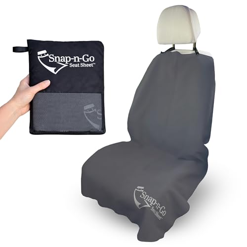 Car Seat Towel Cover After Gym Workout Yoga Pets: Snap-n-Go Seat Sheet™ Universal Fit with Headrest Post Straps, Quick-Dry Washable Sweat Protector for Car, Truck, SUV Interior Protection (Dark Gray)