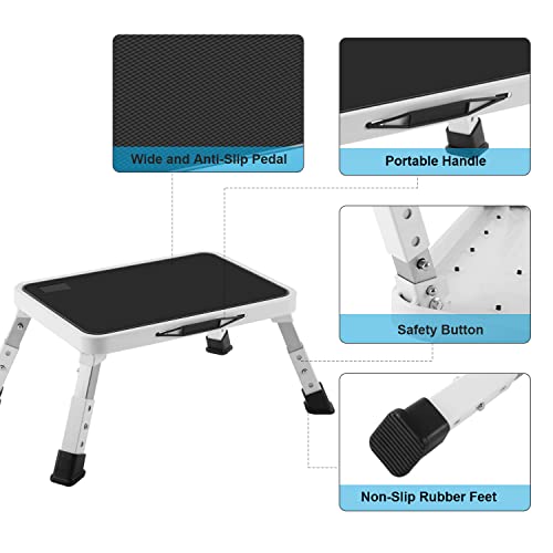 Folding Step Stool, Height-Adjustable Step Stool with Non-Slip Platform, Step Ladder for Adults or Kids in Kitchen, Home, 330 Lbs Capacity