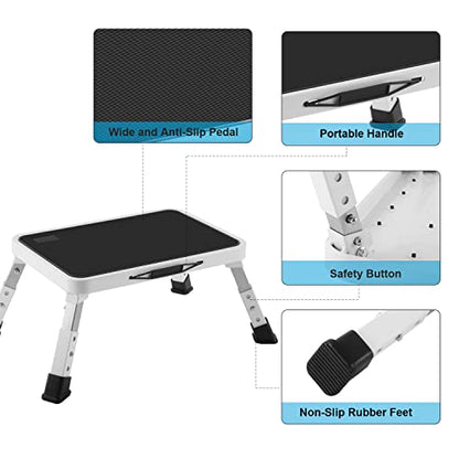 Folding Step Stool, Height-Adjustable Step Stool with Non-Slip Platform, Step Ladder for Adults or Kids in Kitchen, Home, 330 Lbs Capacity