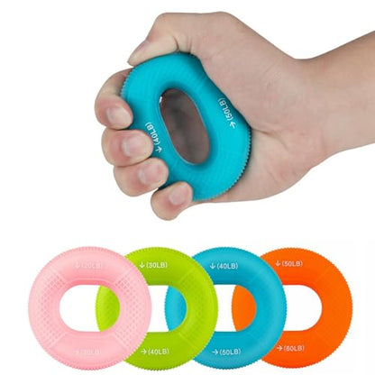 Grip Strength Trainer,Silicone Hand Grip Strengthener Ring,Finger Grip Workout - Double Force Grip Rings for Rock Climbing, Athletes & Stress Relief, (20-60lbs) 5 Resistance Levels(4 PCS)