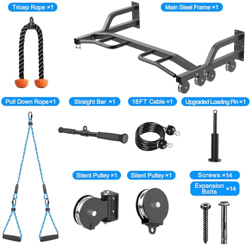 Kipika 48" Ceiling Mounted Pull Up Bar, Heavy Duty Multi-Grip Chin Up Bar,Mounted Pullup Bar, Adjustable Height, Pull Up Bands for Chin Ups & Body Stretching, Ideal for Home Gym and Strength Training - color: 48" Cable Pulley System