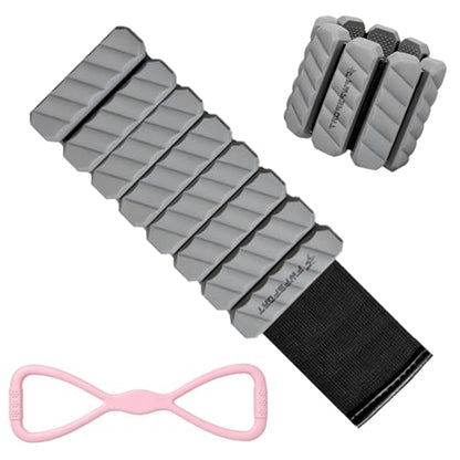 2 lb Wrist and Ankle Weights Set of 2 (1 lb Each) with Resistance Band, Adjustable Silicone Wearable Arm & Leg Weights for Walking, Pilates, Yoga, Home Workout