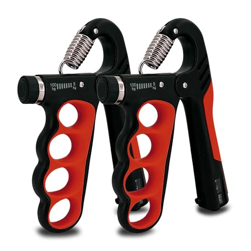 Senston Grip Strength Trainer 2 Pack - Adjustable 11-220Lbs (5-100KG) with Auto Counter, Hand Grip Strengthener, Forearm Exerciser for Athletes, Musicians, Gym, Home, Injury Rehab - color: Red