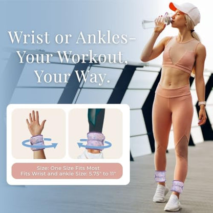 Wrist & Ankle Weights for Women, Ideal for Fitness Workout, Gym, Pilates, Dance, or Yoga, Includes Exercise Guide & Mesh Travel Bag, 1 Pair, 1 Lb Each, Pink Zebra Print