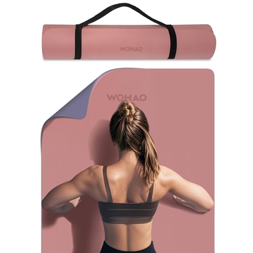 Extra Thick 8mm Yoga Mat, 72"x28" Non Slip Exercise Mat, Reversible 2-Sided Dual Color Premium POE Material, with Carrying Strap for Yoga, Pilates, Home Gym - color: Dark Powder+Dark silve, size: 183*70*0.8cm
