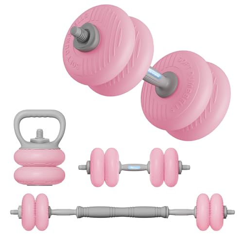 4‑in‑1 Adjustable Weights Set, Dumbbell Barbell & Kettlebell for Home Gym - color: Pink-35 LB