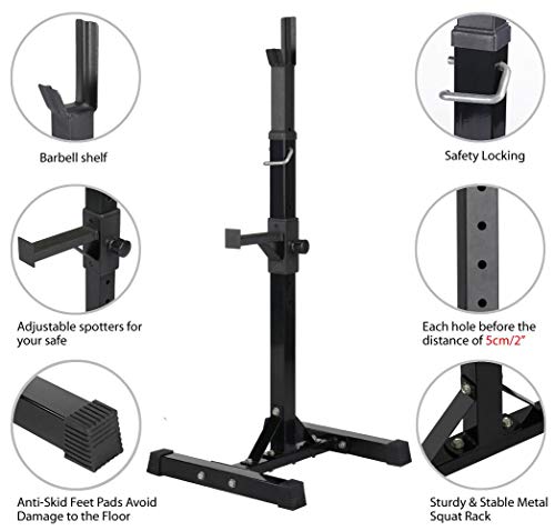 Yaheetech 2PCS Adjustable 44-70 Inch Squat Rack Portable Utility Home Gyms Workout Weight Dumbbell Racks Stands for Exercise & Fitness Strength Training