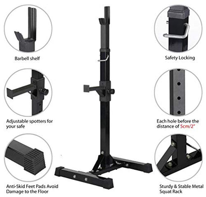 Yaheetech 2PCS Adjustable 44-70 Inch Squat Rack Portable Utility Home Gyms Workout Weight Dumbbell Racks Stands for Exercise & Fitness Strength Training
