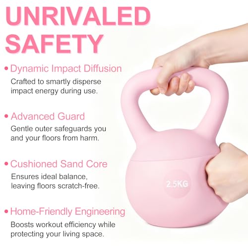 5.5lb Soft Kettlebell Cushioned Impact-Resistant, Non-Slip TPE Coating, Home Workout Kettlebell Weights for Beginners, Pilates, Strength and Cardio Training