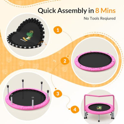 BCAN SP1 36'' Toddler Trampoline, ASTM Certified - Kids Trampoline for Ages 1-6, Foam Handle & Safe Thickened Cover, Mini Trampolines for Kids Indoor, Easy to Assemble| FED Fitness - color: Pink