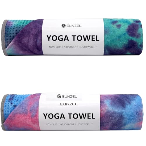 Eunzel 2 Pack Yoga Towel,Hot Yoga Mat Towel with Grip Dots Sweat Absorbent Non-Slip for Hot Yoga, Pilates and Workout 24" x72，The Deep Meditation - color: Z- the Deep Meditation, size: 72" x 24"