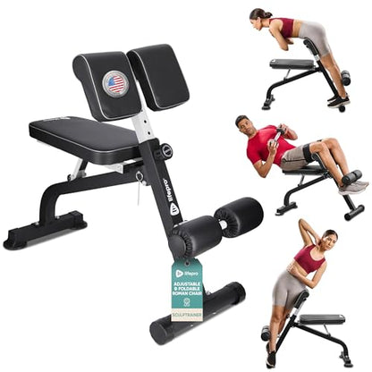 LifePro SculptTrainer Roman Chair with 330 lb Capacity — Incline Adjustable Hyperextension Bench for All-in-One Body Workout — Foldable Home Gym Back Extension Machine for Glutes, Core & Lower Back