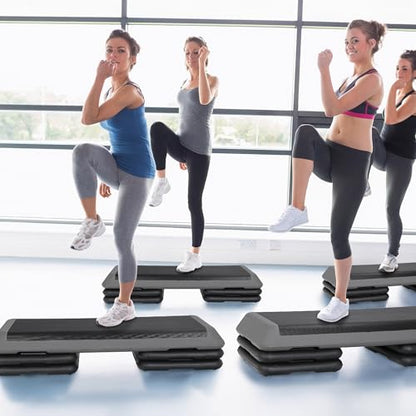 LEMY 43'' Exercise Aerobic Step Platform,Adjustable Fitness Stepper with 4 Stackable Risers,Aerobics Stepper Workout Stepper for Home Gym Cardio Strength & Training