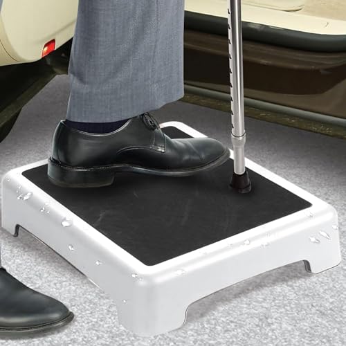 Bath Shower Step Stool, Non Slip Step Platform, Portable Step Riser with Anti Slip Mat for Bathroom Bathtub and Car, Sturdy Lightweight Plastic Mobility Step Stool