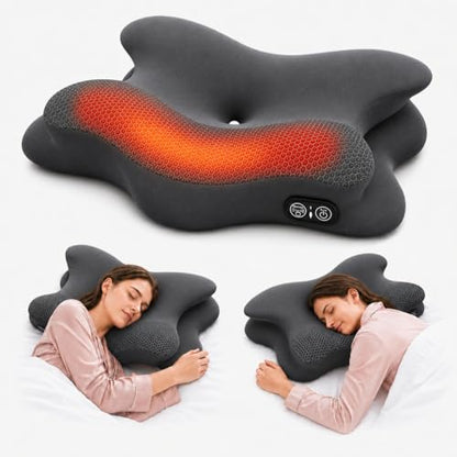 2-in-1 Cervical Neck Pillow for Pain Relief, Rechargeable Side Sleeper Pillows with Heat Airbag Lift, Memory Foam Contour Pillow for Side Back Stomach Sleepers(No Vibration Gray)