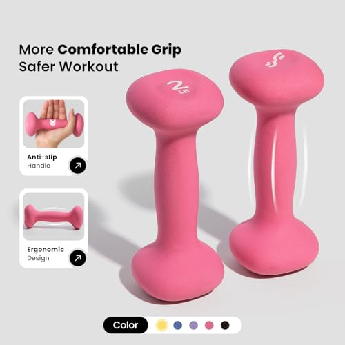 Sportneer Neoprene Dumbbells Set of 2, 2,3, 5, 8, 10lb Hand Weights for Women, Non-Slip Ergonomic Design, Anti-Roll Square Shape at home weights for women