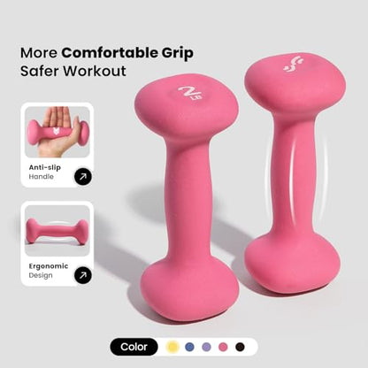 Sportneer Neoprene Dumbbells Set of 2, 2,3, 5, 8, 10lb Hand Weights for Women, Non-Slip Ergonomic Design, Anti-Roll Square Shape at home weights for women