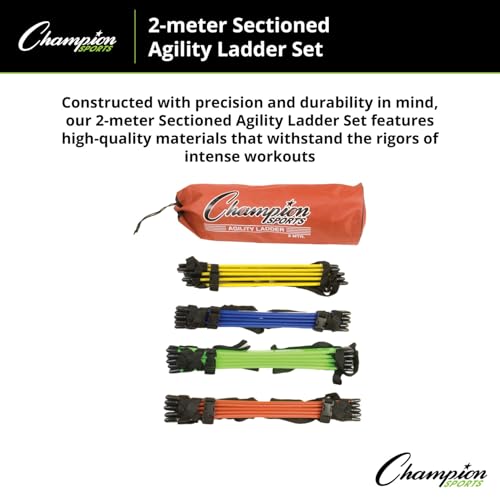 Champion Sports Sectioned Agility Ladder Set, Red/Yellow/Blue/Green, 6.5" x 16" Wide