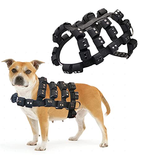 Weighted Tactical Dog Vest, No Pull Harness Symmetric Weight Pockets for Muscle & Weight Loss, Fit Pitbull GSD Husky, Heavy Nylon Service Harness Black - size: Dog's Waist 29.5"-36.5" | VEST ONLY