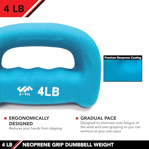 JFIT Neoprene D Grip Dumbbells - Single Weights 1LB-5LB - Premium Non-Slip, Hand Weights, Ergonomic Design - style: 4 Pound
