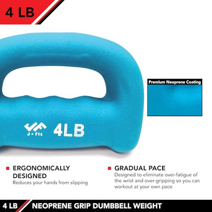 JFIT Neoprene D Grip Dumbbells - Single Weights 1LB-5LB - Premium Non-Slip, Hand Weights, Ergonomic Design - style: 4 Pound