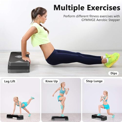 Adjustable Workout Aerobic Stepper, Aerobic Exercise Step Platform with 2 Risers, Exercise Step Deck for Fitness, 26.5" Trainer Stepper with Non-Slip Surface Home Gym & Extra Risers Options - color: Dark Gray