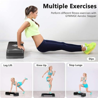 Adjustable Workout Aerobic Stepper, Aerobic Exercise Step Platform with 2 Risers, Exercise Step Deck for Fitness, 26.5" Trainer Stepper with Non-Slip Surface Home Gym & Extra Risers Options - color: Dark Gray