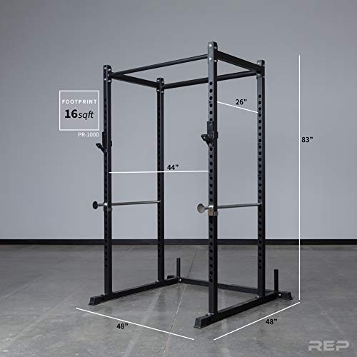 REP Fitness PR-1100 Power Rack Home Gym System, Squat Cage with Attachment Compatibility Multi-Grip Pull Up Bar, Adjustable J Cups, Extended Safeties, 700 lb Capacity, Strength Training Equipment - style: Power Rack + Lat/Row Attachment + Dip Attachment