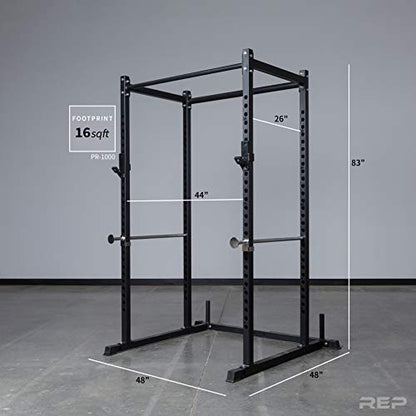 REP Fitness PR-1100 Power Rack Home Gym System, Squat Cage with Attachment Compatibility Multi-Grip Pull Up Bar, Adjustable J Cups, Extended Safeties, 700 lb Capacity, Strength Training Equipment - style: Power Rack + Lat/Row Attachment + Dip Attachment