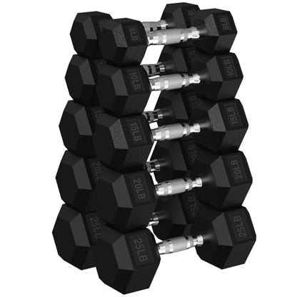 HANDBODE Rubber Coated Hex Dumbbell Set, 90-640 lb - size: 156 lb set (pair of 8, 10, 15, 20, 25)