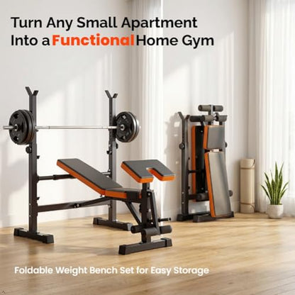 YOLEO Weight Bench with Rack - Bench Press Set, Leg Extension, Preacher Curl & Flat/Incline/Decline Full Body Workout Bench, Adjustable Olympic Weight Benches for Home Gym(47.44IN WIDE GRIP)