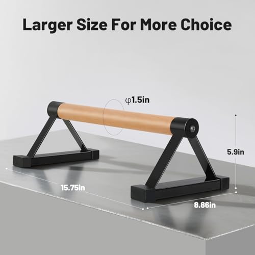 Parallettes Bars, 16 INCH Solid Wood Push Up Bars with Anti-Slip Grip for Calisthenics, Handstand, Floor Workouts, Sturdy Metal Bracket Supports Up to 600 lbs for Home Gym, CrossFit & Fitness Training