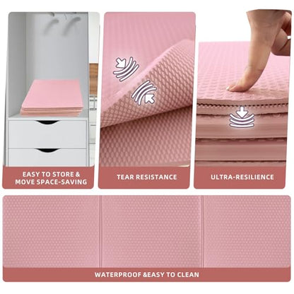 Foldable Yoga Mat 72" L x 24" W x 0.24 Inch，Travel Yoga Mat with Stretch Strap, Non-Slip Folding Yoga Mats for Home/Gym，Pilates Mat/Non Slip Yoga Mat for Fitness