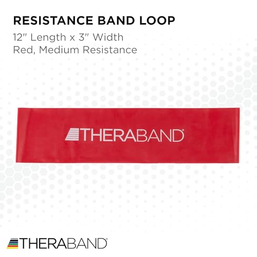 THERABAND Resistance Band Loop, Professional Latex Mini Band for Lower Pilates, Crossfit, Yoga, Stretching, Physical Therapy, Strength Training without Weights, 12 Inch, Red, Medium, Beginner Level 2 - color: Red - Medium, size: 12 Inch