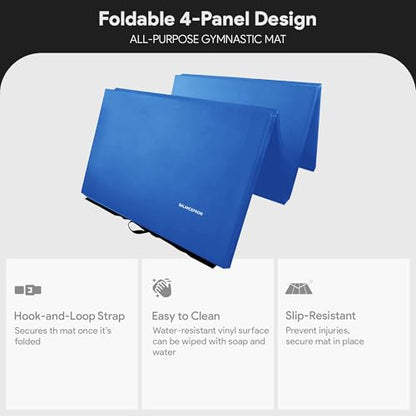 BalanceFrom 10x4 Feet 4-Panel Folding Gymnastics Mat – 2-Inch Thick Pad with Vinyl Surface and Carrying Handles for Tumbling, Yoga, Pilates, Home Workouts, and Martial Arts - color: Blue