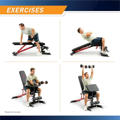 Marcy Adjustable Weight Bench for Home Gym, Heavy-Duty Workout Bench Press with 7-Position Backrest, Incline Decline Flat, Preacher Curl Pad, Leg Anchor, Full Body Strength Training Equipment SB-7799