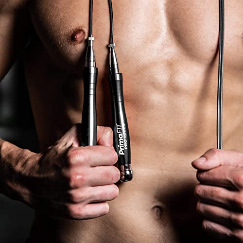 Jump Rope Pro Speed Skipping Rope Adjustable Adult Jumping Rope Weighted Aluminium Handles for Double Dutch Boxing Workout Crossfit Exercise Fitness Spare Cable Weights Protectors Carry Bag - color: Black