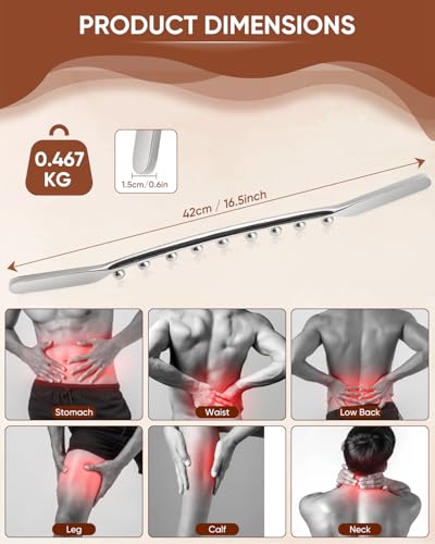 Stainless Steel Gua Sha Stick, Lymphatic Drainage Massager Cellulite Remover, Pressure Point Muscle Scraper Tool, Maderoterapia Kit for Body Sculpting, Fascia Massage, Myofascial Release - size: Fascia Stick