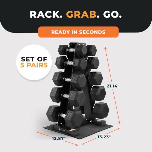 BalanceFrom Rubber Coated Hex Dumbbell Weight Set with Storage Rack, 100LB or 150LB or 200LB Set, 5-20 lbs or 5-25 lbs or 10-30 lbs Pairs - style: 200LB Set with Rack