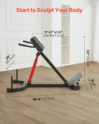 VEVOR Roman Chair Hyperextension Bench, 350 lbs Adjustable Extension Machine, Multi-Function Exercise Equipment for Glute, Hamstring, Lower Back, and Ab Workout, Fitness Weight Bench for Home Gym