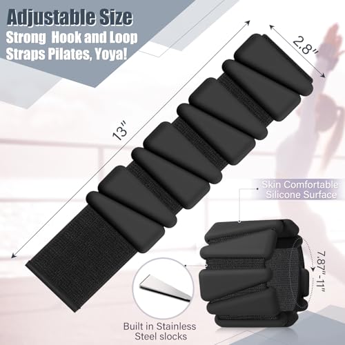 Vinsot Wrist Ankle Weights Set of 2, 4 Lbs, Adjustable Silicone Workout Weights for Women and Men, Wearable Leg Arm Weighted Bracelet for Home Workout Gym Yoga Pilates Swimming Cardio(Black)