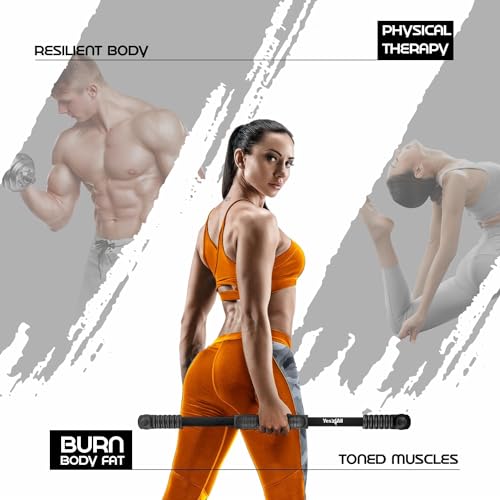 Yes4All Flex Bar, Elastic Fitness Bars with Strong Fiberglass & TPE Material, 2in1 Functional Exercise Bar, 9.5 inch Comfortable Grip, High Frequency Vibration Training, Strengthen Muscles & Burn Fat - color: A. Black