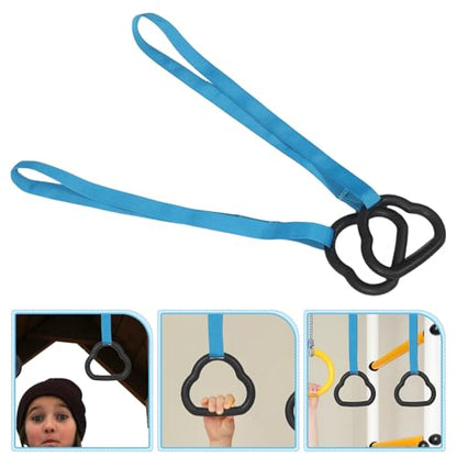 Gym Rings Set for Strength Training, Indoor Pull up Rings with Adjustable Straps, Sturdy Blue Cartoon Design for Home Fitness and Gym Exercise