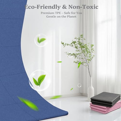 Foldable Yoga Mat Non Slip, Pilates Fitness Mats, 72" x 24" Extra Width ＆ Thick, Anti-Tear Exercise Mat with Carrying Strap and Bag, Workout Mats for Stretching,Yoga Studio,Gym or Home Workouts